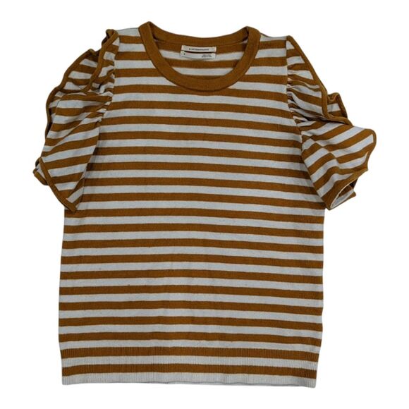 Anthropologie orange white striped sleeveless sweater flutter sleeve boho size m - Picture 1 of 8